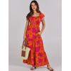 imageANRABESS Womens Casual Summer Maxi Dress Flutter Short Sleeve Scoop Neck Smocked A Line Flowy Beach Vacation Long DressesOrange Red Floral