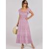 imageANRABESS Womens Casual Summer Maxi Dress Flutter Short Sleeve Scoop Neck Smocked A Line Flowy Beach Vacation Long DressesPink Floral