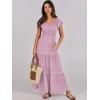 imageANRABESS Womens Casual Summer Maxi Dress Flutter Short Sleeve Scoop Neck Smocked A Line Flowy Beach Vacation Long DressesPink Floral