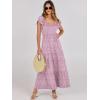 imageANRABESS Womens Casual Summer Maxi Dress Flutter Short Sleeve Scoop Neck Smocked A Line Flowy Beach Vacation Long DressesPink Floral