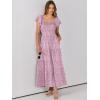 imageANRABESS Womens Casual Summer Maxi Dress Flutter Short Sleeve Scoop Neck Smocked A Line Flowy Beach Vacation Long DressesPink Floral