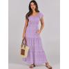 imageANRABESS Womens Casual Summer Maxi Dress Flutter Short Sleeve Scoop Neck Smocked A Line Flowy Beach Vacation Long DressesPurple Floral