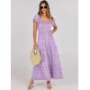 imageANRABESS Womens Casual Summer Maxi Dress Flutter Short Sleeve Scoop Neck Smocked A Line Flowy Beach Vacation Long DressesPurple Floral