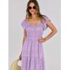imageANRABESS Womens Casual Summer Maxi Dress Flutter Short Sleeve Scoop Neck Smocked A Line Flowy Beach Vacation Long DressesPurple Floral