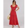imageANRABESS Womens Casual Summer Maxi Dress Flutter Short Sleeve Scoop Neck Smocked A Line Flowy Beach Vacation Long DressesRed Floral