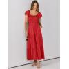 imageANRABESS Womens Casual Summer Maxi Dress Flutter Short Sleeve Scoop Neck Smocked A Line Flowy Beach Vacation Long DressesRed Floral