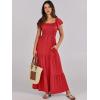imageANRABESS Womens Casual Summer Maxi Dress Flutter Short Sleeve Scoop Neck Smocked A Line Flowy Beach Vacation Long DressesRed Floral