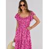 imageANRABESS Womens Casual Summer Maxi Dress Flutter Short Sleeve Scoop Neck Smocked A Line Flowy Beach Vacation Long DressesRose Red Floral