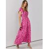 imageANRABESS Womens Casual Summer Maxi Dress Flutter Short Sleeve Scoop Neck Smocked A Line Flowy Beach Vacation Long DressesRose Red Floral