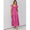 imageANRABESS Womens Casual Summer Maxi Dress Flutter Short Sleeve Scoop Neck Smocked A Line Flowy Beach Vacation Long DressesRose Red Floral