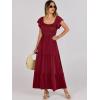 imageANRABESS Womens Casual Summer Maxi Dress Flutter Short Sleeve Scoop Neck Smocked A Line Flowy Beach Vacation Long DressesWine Red