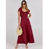 imageANRABESS Womens Casual Summer Maxi Dress Flutter Short Sleeve Scoop Neck Smocked A Line Flowy Beach Vacation Long DressesWine Red