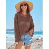 imageANRABESS Womens Crochet Cover Up Summer Long Sleeve Loose Fit Casual Sweater Tops Hollow Out Knit Swimwear 2025 Beach ShirtsBrown