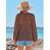 imageANRABESS Womens Crochet Cover Up Summer Long Sleeve Loose Fit Casual Sweater Tops Hollow Out Knit Swimwear 2025 Beach ShirtsBrown