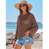 imageANRABESS Womens Crochet Cover Up Summer Long Sleeve Loose Fit Casual Sweater Tops Hollow Out Knit Swimwear 2025 Beach ShirtsBrown