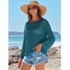imageANRABESS Womens Crochet Cover Up Summer Long Sleeve Loose Fit Casual Sweater Tops Hollow Out Knit Swimwear 2025 Beach ShirtsCyan