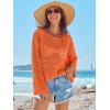 imageANRABESS Womens Crochet Cover Up Summer Long Sleeve Loose Fit Casual Sweater Tops Hollow Out Knit Swimwear 2025 Beach ShirtsOrange