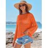 imageANRABESS Womens Crochet Cover Up Summer Long Sleeve Loose Fit Casual Sweater Tops Hollow Out Knit Swimwear 2025 Beach ShirtsOrange