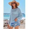 imageANRABESS Womens Crochet Cover Up Summer Long Sleeve Loose Fit Casual Sweater Tops Hollow Out Knit Swimwear 2025 Beach ShirtsSky Blue