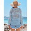 imageANRABESS Womens Crochet Cover Up Summer Long Sleeve Loose Fit Casual Sweater Tops Hollow Out Knit Swimwear 2025 Beach ShirtsSky Blue