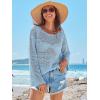 imageANRABESS Womens Crochet Cover Up Summer Long Sleeve Loose Fit Casual Sweater Tops Hollow Out Knit Swimwear 2025 Beach ShirtsSky Blue