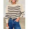 imageANRABESS Womens Cropped Sweaters Oversized Crewneck Long Batwing Sleeve Side Slit Ribbed Knit Pullover Tops 2025 Fall ClothesStripe Apricot Black