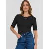 imageANRABESS Womens Half Sleeve Crewneck Tops Ribbed Knit Slim Fit Shirts Basic Tee 2025 Spring Summer Dressy Casual TShirtsBlack