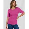 imageANRABESS Womens Half Sleeve Crewneck Tops Ribbed Knit Slim Fit Shirts Basic Tee 2025 Spring Summer Dressy Casual TShirtsHot Pink