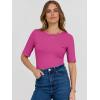 imageANRABESS Womens Half Sleeve Crewneck Tops Ribbed Knit Slim Fit Shirts Basic Tee 2025 Spring Summer Dressy Casual TShirtsHot Pink