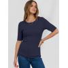 imageANRABESS Womens Half Sleeve Crewneck Tops Ribbed Knit Slim Fit Shirts Basic Tee 2025 Spring Summer Dressy Casual TShirtsNavy Blue