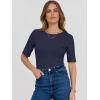 imageANRABESS Womens Half Sleeve Crewneck Tops Ribbed Knit Slim Fit Shirts Basic Tee 2025 Spring Summer Dressy Casual TShirtsNavy Blue