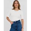 imageANRABESS Womens Half Sleeve Crewneck Tops Ribbed Knit Slim Fit Shirts Basic Tee 2025 Spring Summer Dressy Casual TShirtsWhite