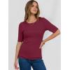 imageANRABESS Womens Half Sleeve Crewneck Tops Ribbed Knit Slim Fit Shirts Basic Tee 2025 Spring Summer Dressy Casual TShirtsWine Red