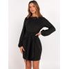 imageANRABESS Womens Long Lantern Sleeve Ribbed Knit Casual Lightweight Tie Waist 2025 Fall Cocktail Short Mini Sweater DressBlack