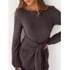 imageANRABESS Womens Long Lantern Sleeve Ribbed Knit Casual Lightweight Tie Waist 2025 Fall Cocktail Short Mini Sweater DressChocolate Brown