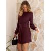 imageANRABESS Womens Long Lantern Sleeve Ribbed Knit Casual Lightweight Tie Waist 2025 Fall Cocktail Short Mini Sweater DressDark Burgundy
