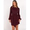 imageANRABESS Womens Long Lantern Sleeve Ribbed Knit Casual Lightweight Tie Waist 2025 Fall Cocktail Short Mini Sweater DressDark Burgundy