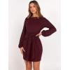 imageANRABESS Womens Long Lantern Sleeve Ribbed Knit Casual Lightweight Tie Waist 2025 Fall Cocktail Short Mini Sweater DressDark Burgundy