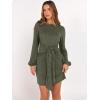 imageANRABESS Womens Long Lantern Sleeve Ribbed Knit Casual Lightweight Tie Waist 2025 Fall Cocktail Short Mini Sweater DressDeep Green