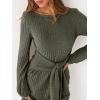 imageANRABESS Womens Long Lantern Sleeve Ribbed Knit Casual Lightweight Tie Waist 2025 Fall Cocktail Short Mini Sweater DressDeep Green
