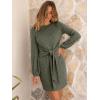 imageANRABESS Womens Long Lantern Sleeve Ribbed Knit Casual Lightweight Tie Waist 2025 Fall Cocktail Short Mini Sweater DressDeep Green