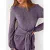 imageANRABESS Womens Long Lantern Sleeve Ribbed Knit Casual Lightweight Tie Waist 2025 Fall Cocktail Short Mini Sweater DressPurple