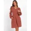 imageANRABESS Womens Long Lantern Sleeve Ribbed Knit Dresses V Neck Casual 2025 Fall Winter Flowy Swing Tunic Sweater Short DressBurnt Orange