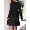 imageANRABESS Womens Long Sleeve Crew Neck Fall Dress 2025 Casual Ribbed Knit Flowy Short Sweater Dresses with PocketsBlack