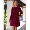 imageANRABESS Womens Long Sleeve Crew Neck Fall Dress 2025 Casual Ribbed Knit Flowy Short Sweater Dresses with PocketsBurgundy