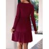 imageANRABESS Womens Long Sleeve Crew Neck Fall Dress 2025 Casual Ribbed Knit Flowy Short Sweater Dresses with PocketsBurgundy