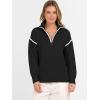imageANRABESS Womens Long Sleeve Quarter Zip Sweaters Fall Business Casual V Neck Collared Knit Pullover Sweater Top Work ShirtsBlack