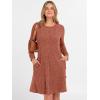 imageANRABESS Womens Long Sleeve Ribbed Knit Dresses 2025 Fall Casual Comfy Lounge Short Sweater Tunic Dress with Pockets ButtonsBurnt Orange