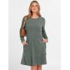 imageANRABESS Womens Long Sleeve Ribbed Knit Dresses 2025 Fall Casual Comfy Lounge Short Sweater Tunic Dress with Pockets ButtonsGreen Grey