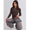 imageANRABESS Womens Long Sleeve Shirts Tight Fitted Going Out Crop Tops Crewneck Basic Tee Y2k Outfits Teens Girls ClothesDeep Brown